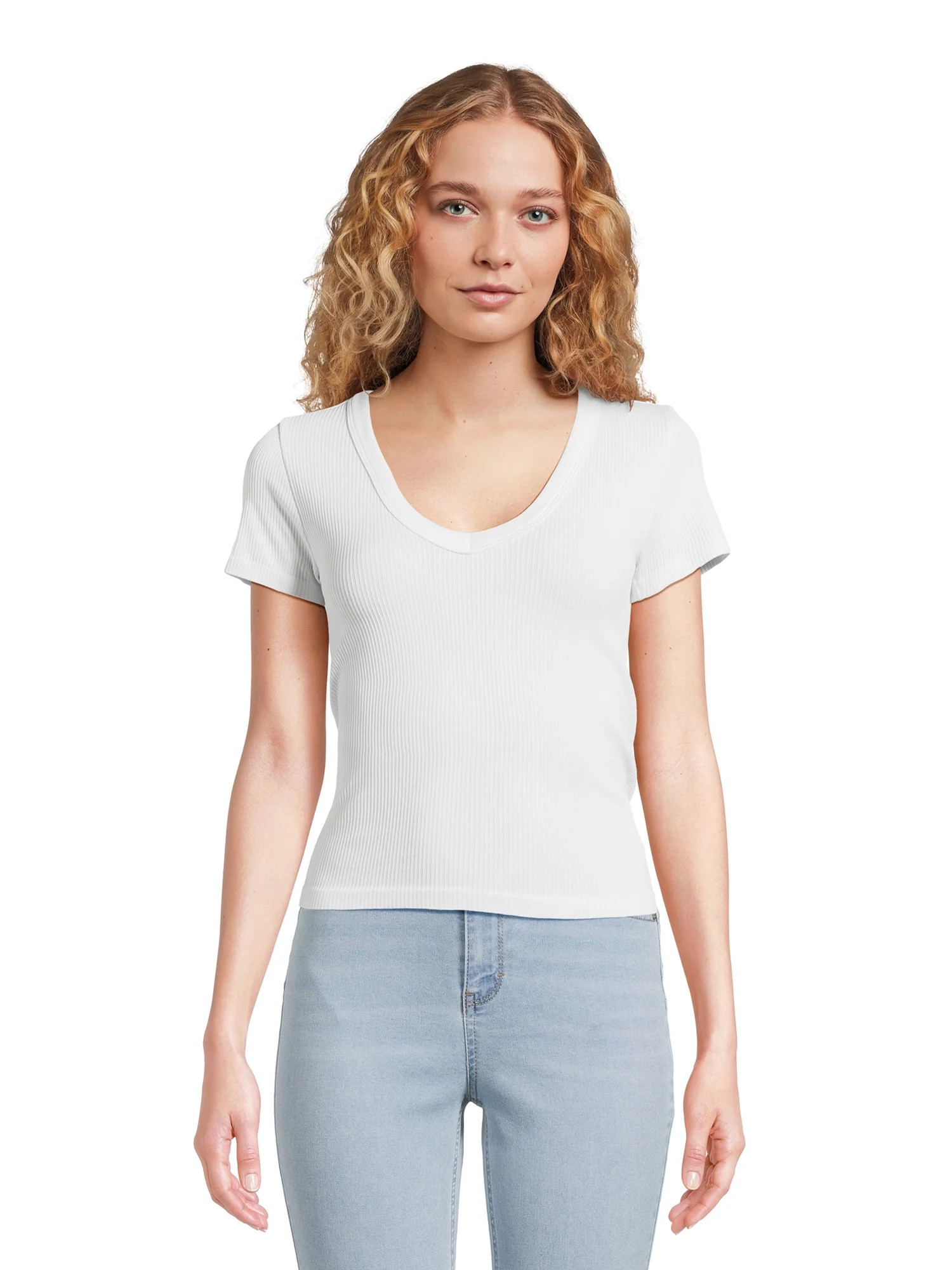 No Boundaries Juniors V-Neck Seamless Tee | Walmart (US)