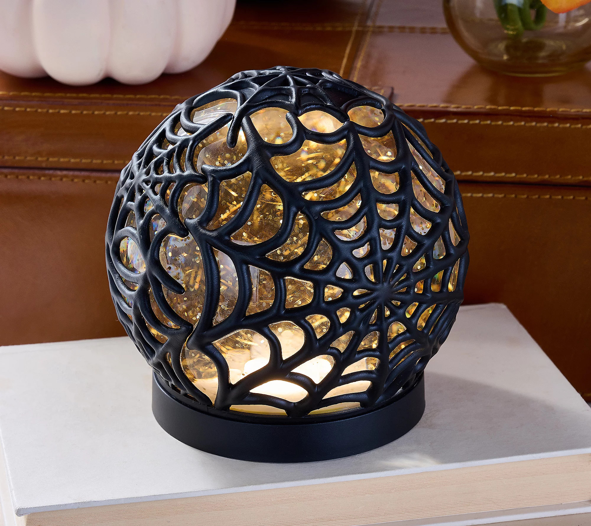 As Is 5" Illuminated Spider Web GlitterSphere by Valerie | QVC
