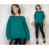Vtg 80S Fuzzy Mohair Teal Sweater Medium To Large | Etsy (US)