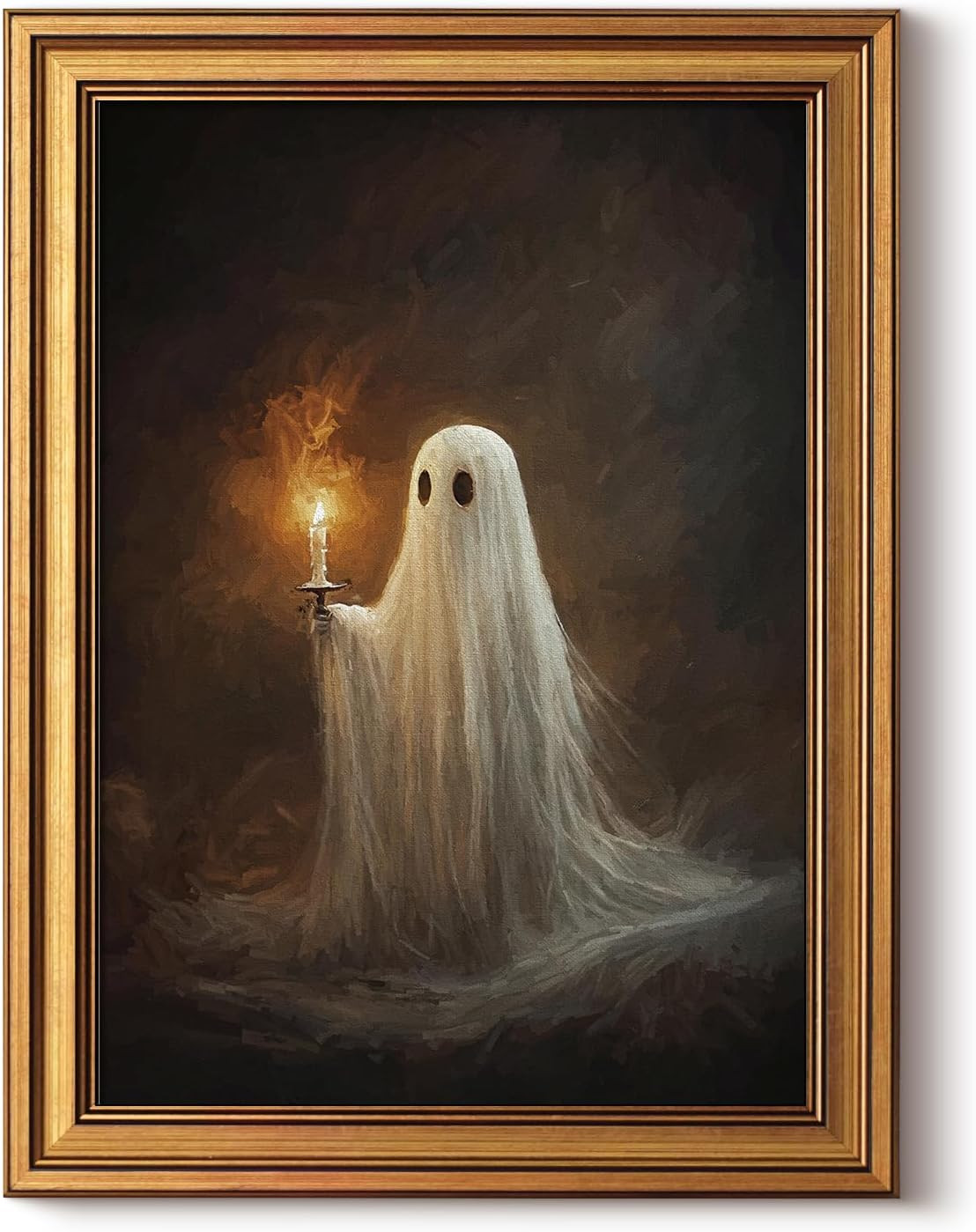 WHASAYART Gold Framed Canvas Wall Art, Halloween Ghost Candle, 12x16 Inch | Amazon (US)