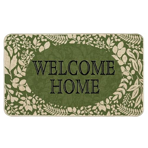 Wylumen Welcome Spring Door Mat Green Leaves Doormat Indoor Outdoor Entrance Summer Decor Outdoor Rug Low-Profile Floor Rug Non Slip Spring Summer Decor Rubber Mats for Home Decoration 17x29Inch | Amazon (US)