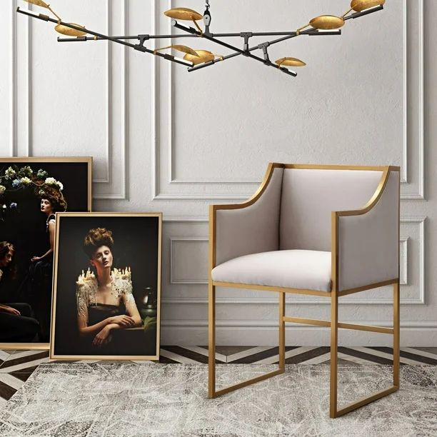 TOV Furniture Atara Cream Velvet Gold Chair with Gold Steel Frame | Walmart (US)