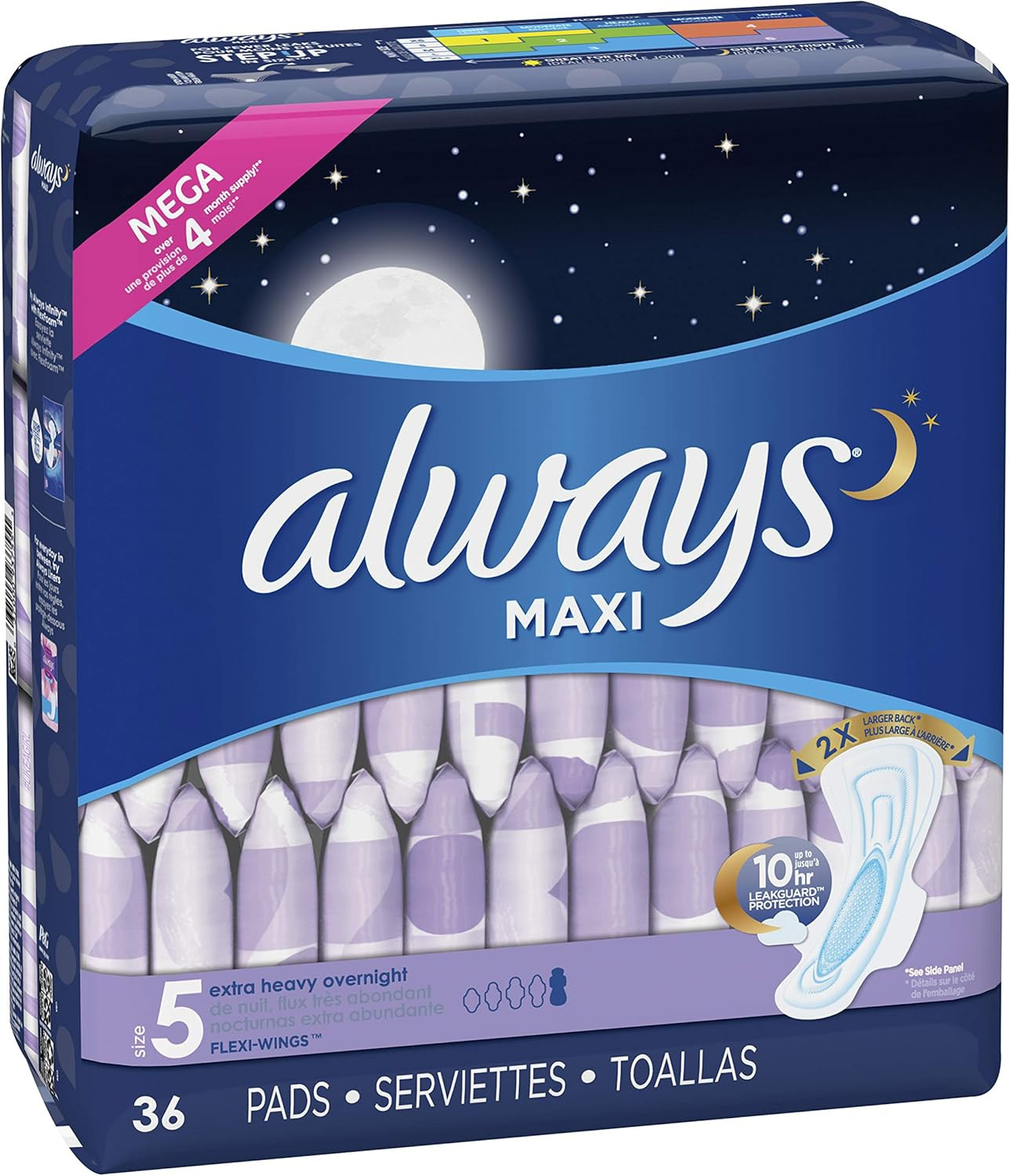 Always Maxi Feminine Pads for Women, Size 5, Extra Heavy Overnight Absorbency, with Wings, Unscen... | Amazon (US)