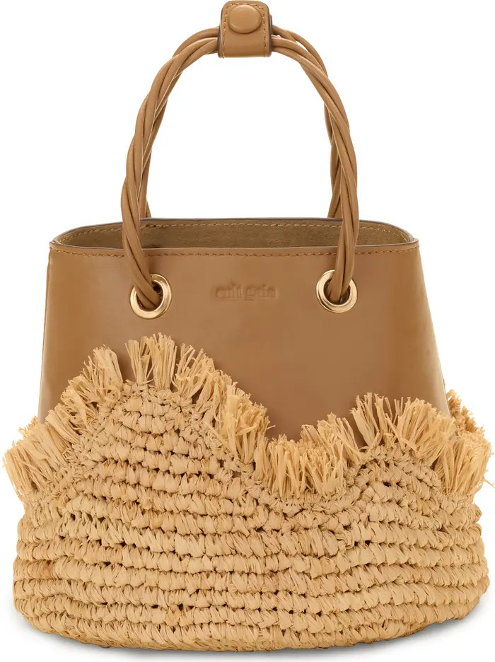 Cult Gaia Jojo Leather & Raffia Top Handle Bag | Nordstrom | Nordstrom