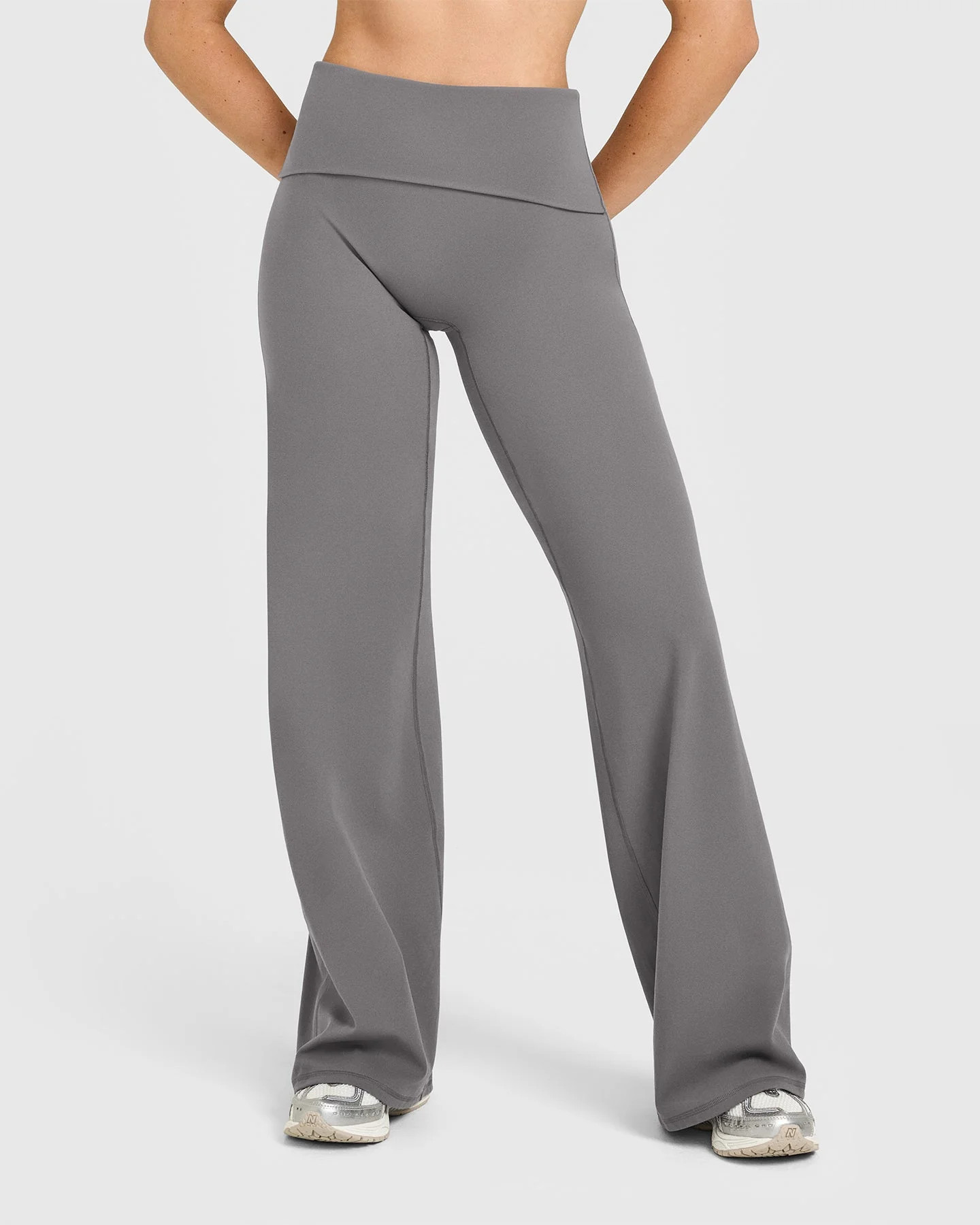 SoftMotion™ Fold Over Straight Leg Pants with White Logo 
 Ash Grey | Oner Active (UK / US)