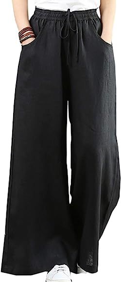 Hongsui Women's Spring and Summer Cotton and Linen Trousers Loose Large Size Wide Leg Pants | Amazon (US)