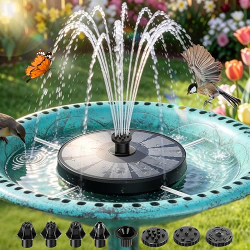 ecoCalm Solar Fountain for Bird Bath with Battery & 7 Nozzles, Solar Water Fountain Pump with Splash-Proof Spray Height & 4 Rods - Keeps Water in Bowl, Solar Outdoor Fountains for Pond, Patio, Garden | Amazon (US)