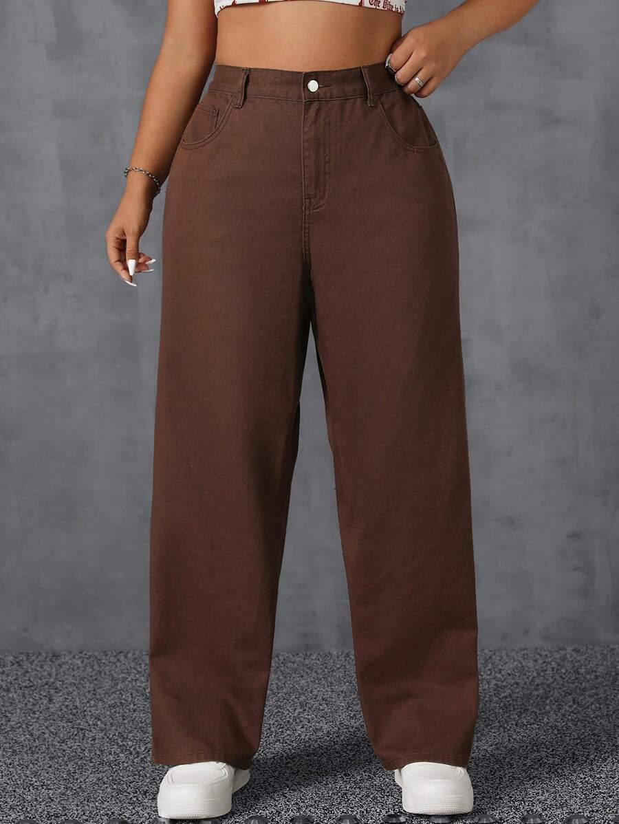 SHEIN ICON Plus Size Women Plain Simple Everyday Boyfriend Jeans | SHEIN
