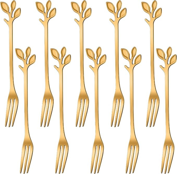 AnSaw 10-Piece Gold Leaf Dessert Forks Set - 4.7" Mini Cocktail Forks | Stainless Steel Forks,App... | Amazon (US)