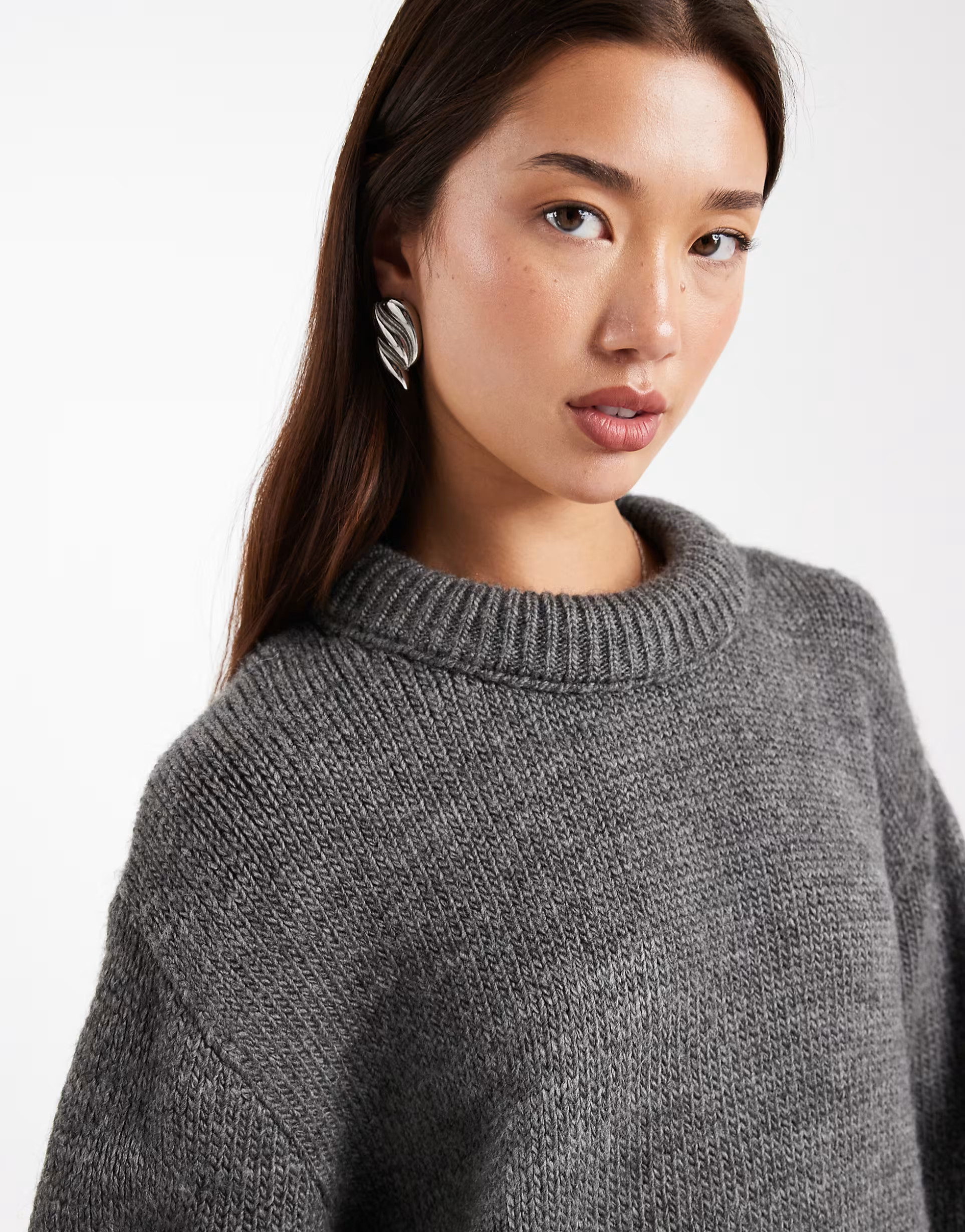 ASOS DESIGN stuffed neck trim sweater in charcoal | ASOS (Global)