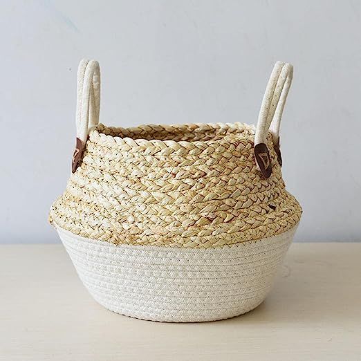 Seagrass Baskets,Foldable Natural Flower Pot Seagrass Wicker Basket Home Decor Garden Laundry Bam... | Amazon (US)