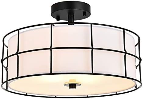 JOPON 3-Light Semi Flush Mount Ceiling Light, Drum Chandelier, 16” Ceiling Light Fixture Modern Blac | Amazon (US)