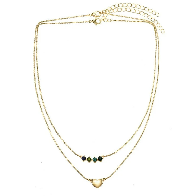 Time and Tru Goldtone Love / Heart Motif Necklace Set for Women, 2 Piece Set - Walmart.com | Walmart (US)