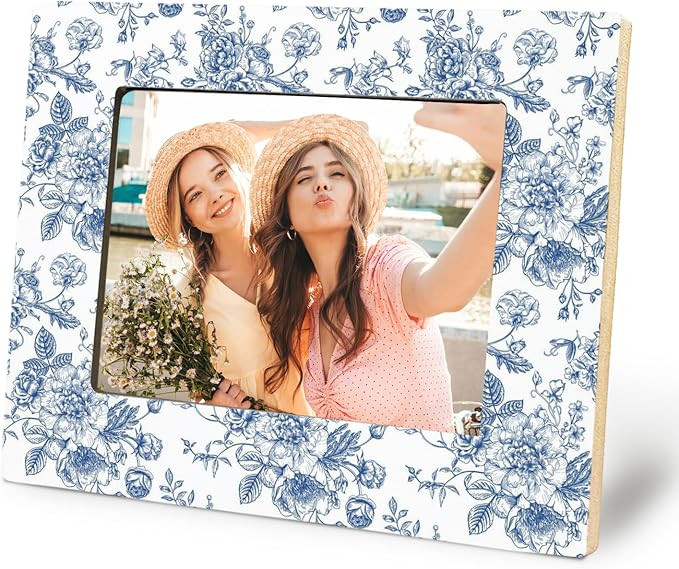 Blue Chinoiserie and White Floral 5x7 Picture Frame,Chinoiserie Grandmillennial Home Decor,Blue a... | Amazon (US)