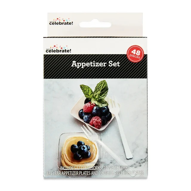 Disposable Plastic Appetizer Set, Clear/White, 48 Pieces, by Way To Celebrate | Walmart (US)
