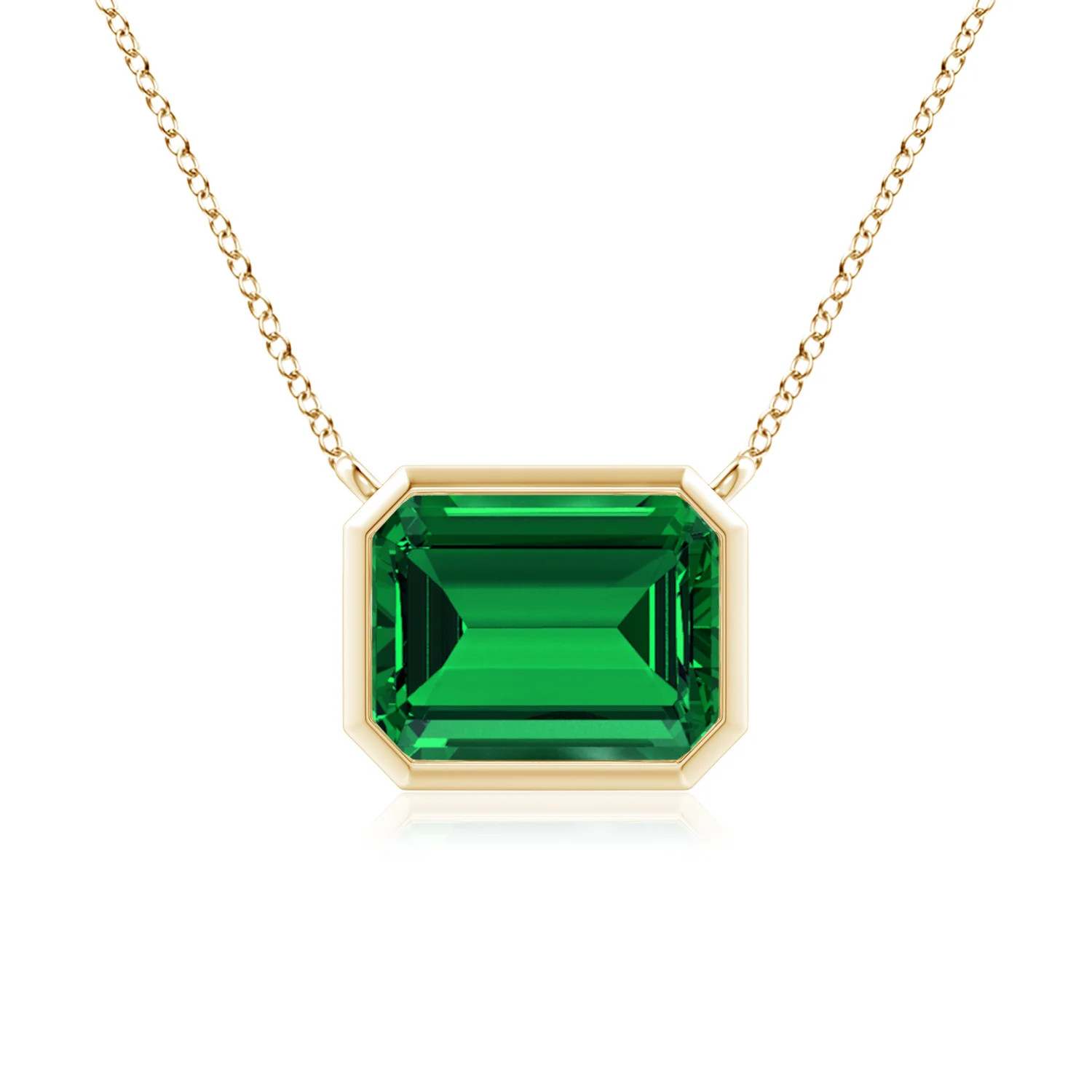 Lab-Grown East-West Bezel-Set Emerald-Cut Emerald Pendant | Angara Inc.