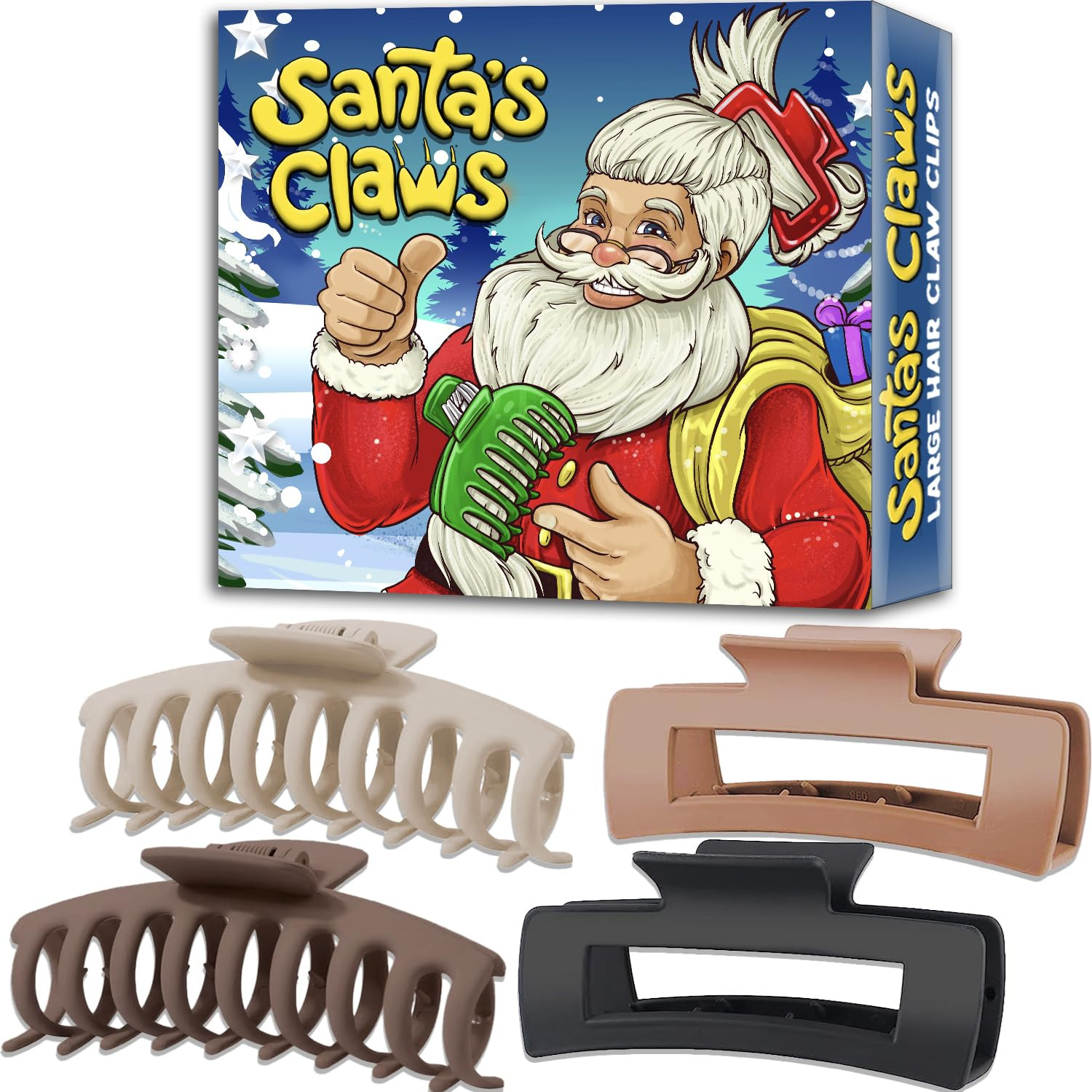 4 Hair Claws - Christmas Stocking Stuffers for Women. Santa's Claws Christmas Gifts Box for Girls... | Amazon (US)