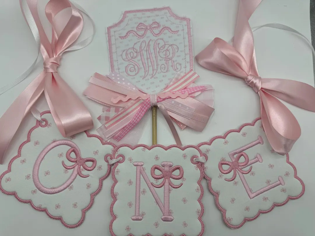 ONE Pink Swiss Dot Scallop First Birthday Banner, Embroidered Highchair ONE Banner With Bows and ... | Etsy (US)