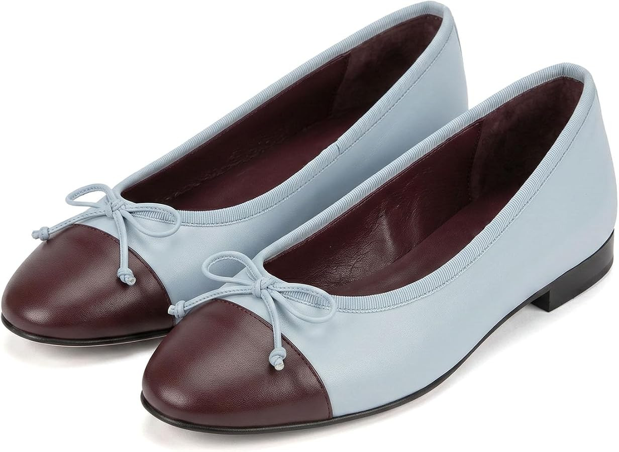Bow Ballet Flats for women Round Toe Two Tone Slip On Mary Jane Shoes | Amazon (US)