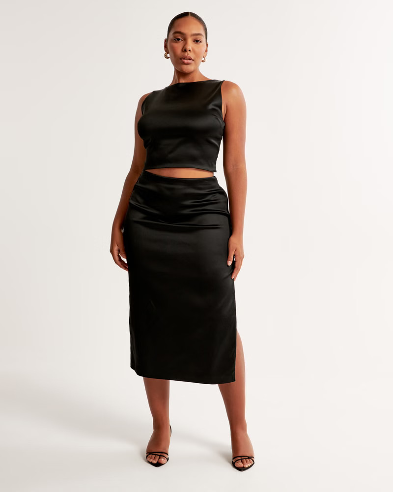 Women's Satin Sculpt Midi Skirt | Women's Clearance | Abercrombie.com | Abercrombie & Fitch (US)
