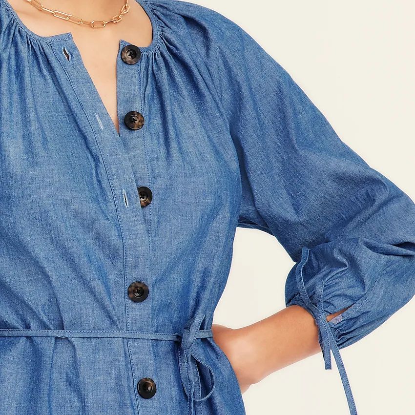 Tie-sleeve button-front dress in chambray | J.Crew US