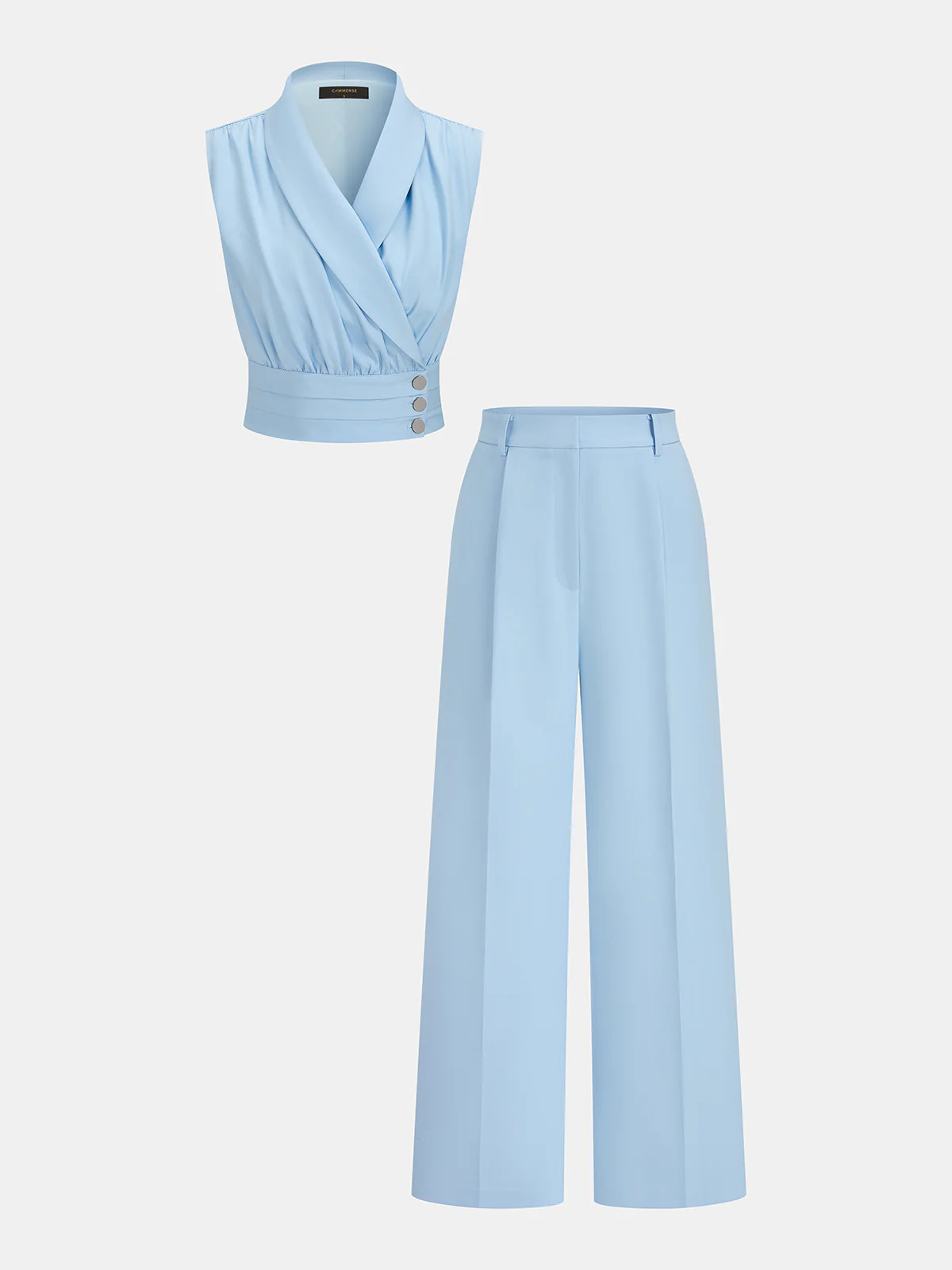 Tailored Sleeveless Blazer & Wide-Leg Pants Set | Commense