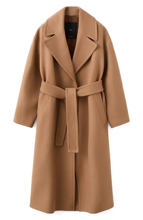 MANGO Belted Wool Blend Coat in Medium Brown at Nordstrom | Nordstrom