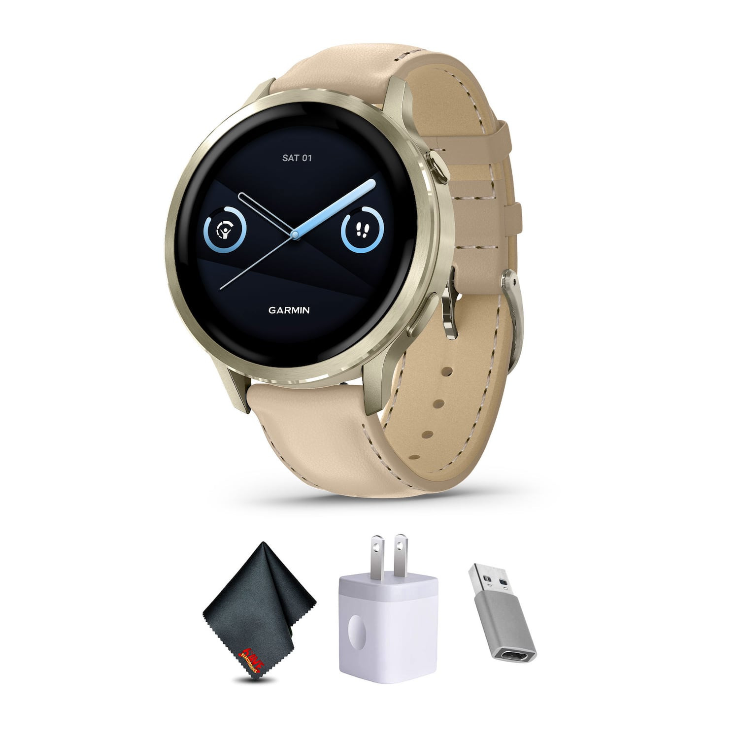 Garmin - Venu 4, 41mm, Advanced Health and Fitness GPS Smartwatch, Lunar Gold with Light Sand Leather Band - Gold - (2025) | Best Buy U.S.