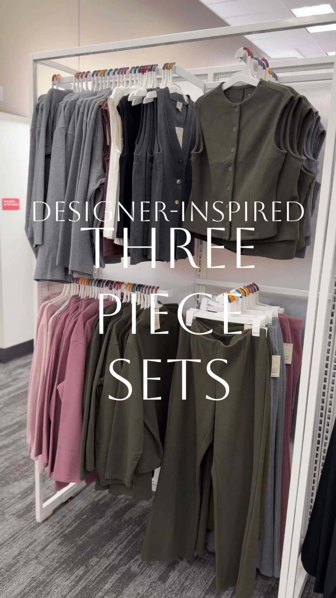 Designer-inspired three piece sets, new + currently loving at Target‼️I grabbed the olive so fast! So comfy and CHIC! Three colors available, sizes XS-4X. The long sleeve mockneck tops, the pull-on pants, and the vests are all so cute to mix and match! Or style these pieces separately! I LOVE this set for a casual Christmas outfit idea! Perfect for Christmas Eve or Christmas Day! There is even a matching mini skirt that I also linked! So maybe this is really a four piece set?😂 I love these sets for travel this holiday season, school drop off, errands, and lounging! Im 5’7” and grabbed the xs in all!

#LTKTravel #LTKHoliday #LTKFindsUnder50