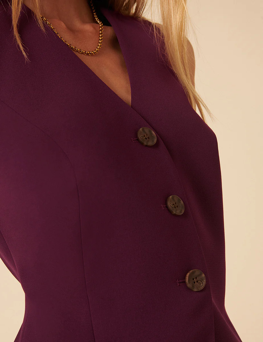 Deep Purple Tailored Longline Waistcoat | Nobody's Child