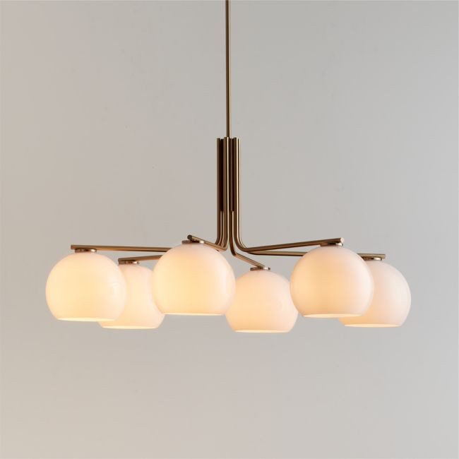 Arren Brass Chandelier Light with Round Milk Glass Shades | Crate & Barrel