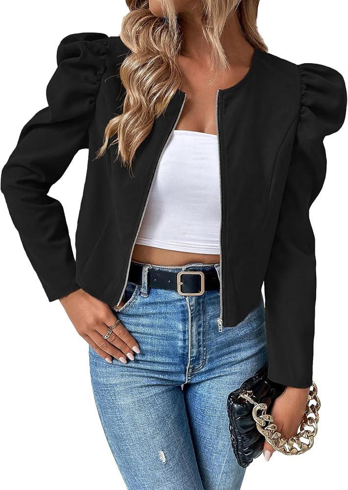 SOLY HUX Women's Casual Zip Up Puff Long Sleeve Cropped Jacket | Amazon (US)