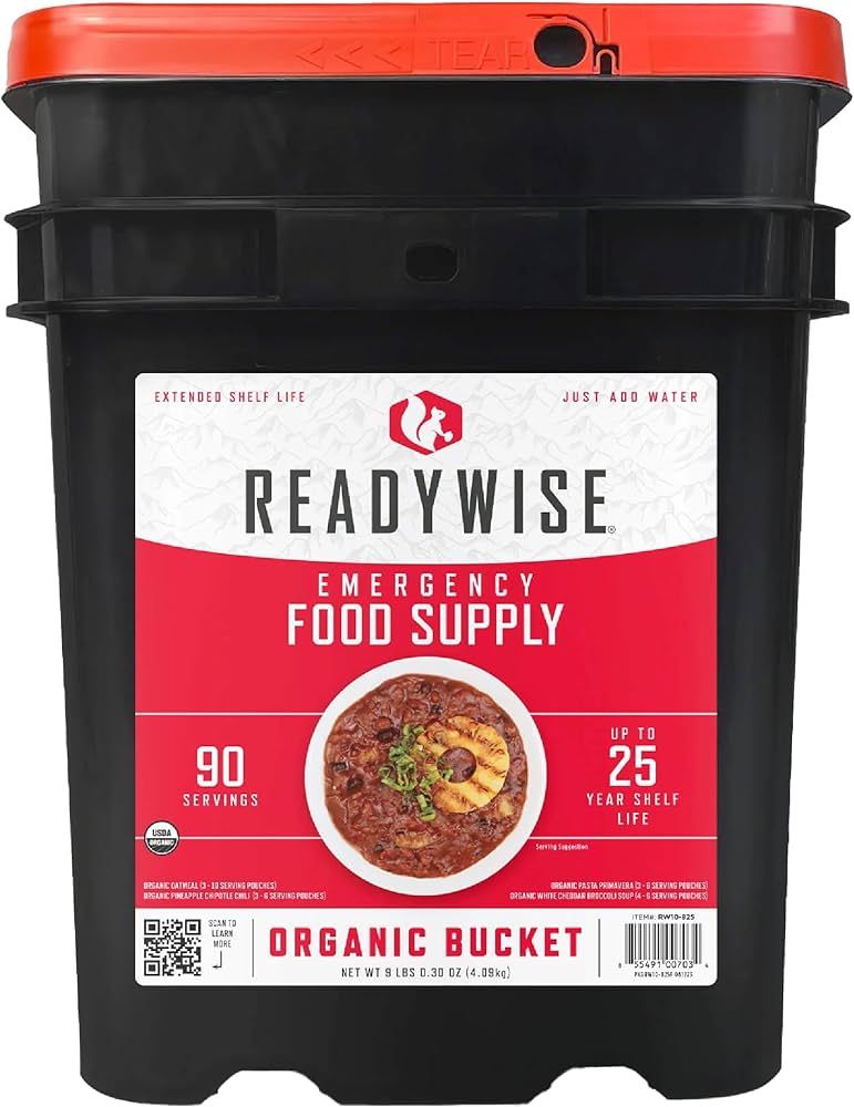 READYWISE - Organic Bucket, 90 Servings, Emergency, MRE Meal, Food Supply, Premade, Freeze Dried ... | Amazon (US)