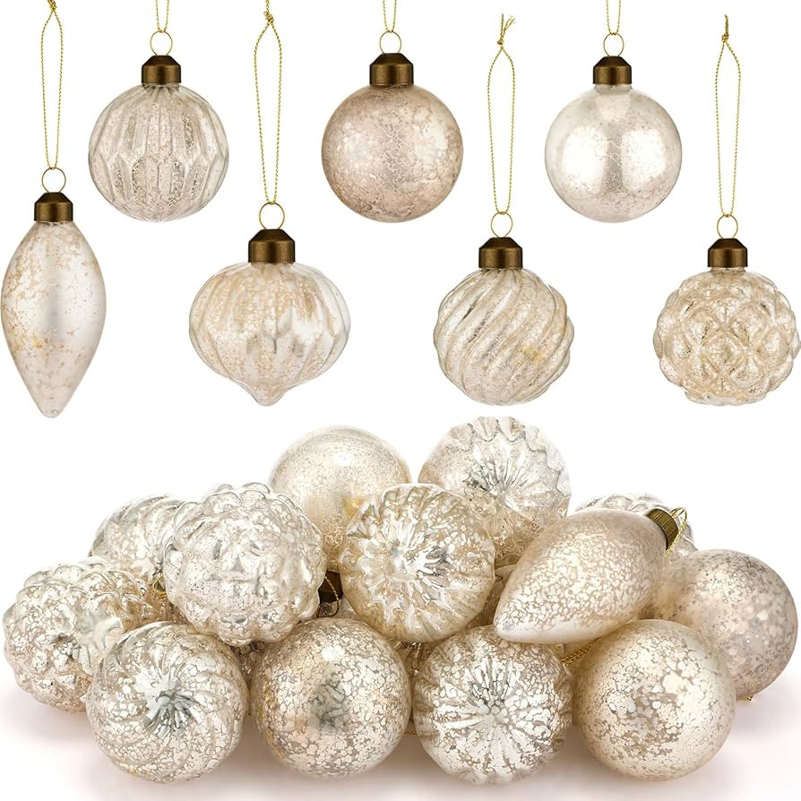 Syhood 24 Pcs Mercury Glass Christmas Ornaments 2.36 Inch Antique Vintage Glass Ornaments Rustic ... | Amazon (US)