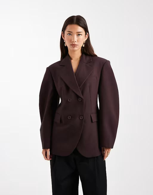 ASOS DESIGN tailored cocoon sleeve double breasted blazer in chocolate | ASOS (Global)