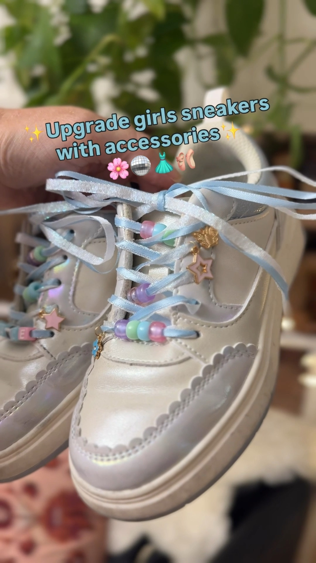 DIY girls sneaker upgrade with beads and ribbon. Accessorize sneakers with cute charms, beads and ribbon laces. Fun mother-daughter DIY. Fun easy back to school DIY. DIY sneakers

#LTKShoeCrush #LTKKids #LTKFamily