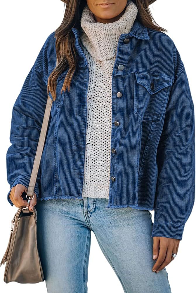 Dokotoo Womens Corduroy Jackets Button Down Long Sleeve Casual Shacket Coats Outwear | Amazon (US)