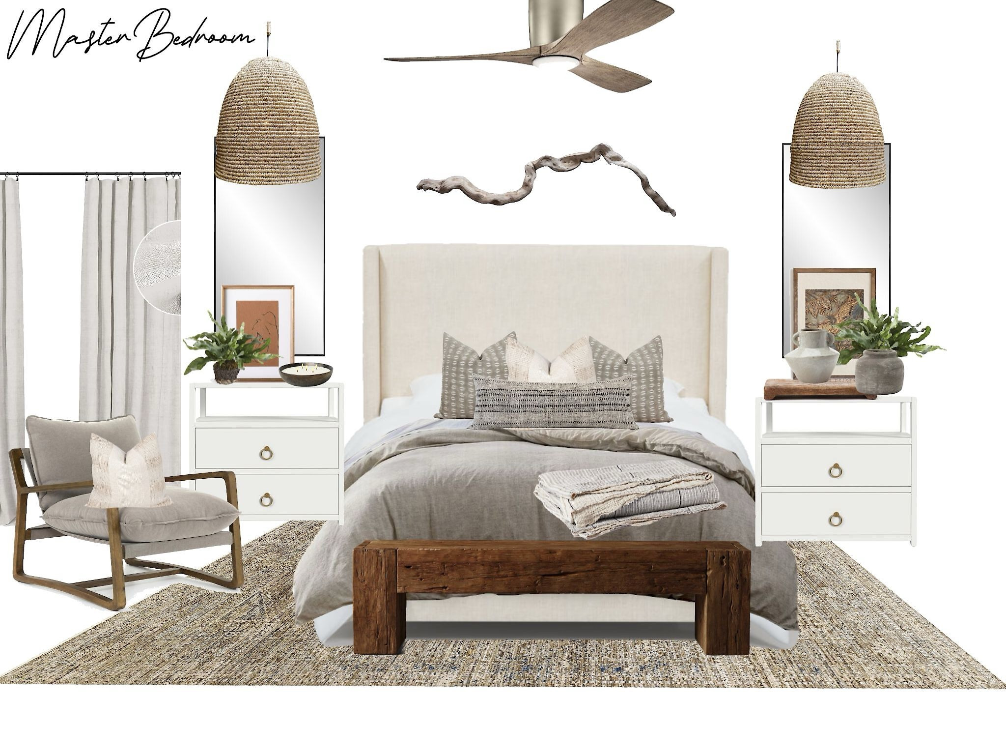 Ceiling fan, bedding, rug, decor, chair, hanging lights, pillows, sheets, art, comforter, and bed side tablee

#LTKbeauty #LTKhome #LTKstyletip