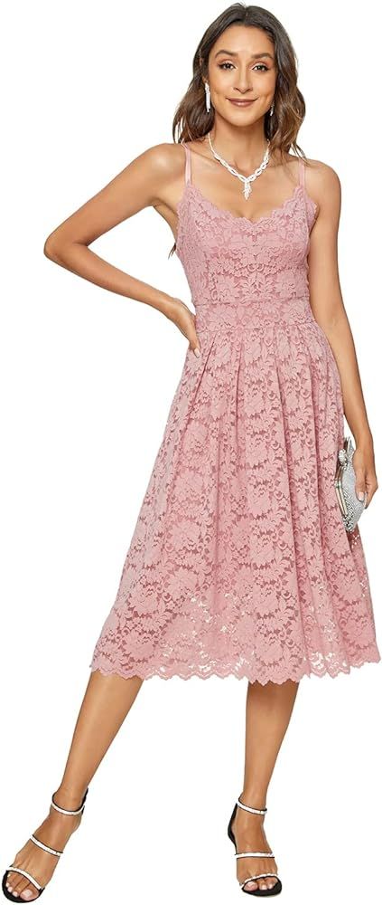 Riatobe Womens Lace Floral Overlay V Neck Sexy Sleeveless Cocktail Party Swing Wedding Dresses | Amazon (US)