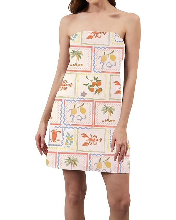 Women Strapless Tube Mini Dress Boho Floral Print Sleeveless Backless Short Dress Summer Going Ou... | Amazon (US)