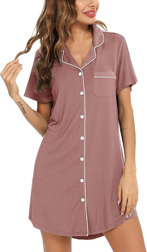 Anjue Pajama Nightgowns for Women Button Down Pajamas Tops Short/Long Sleeve Sleepwear Sleep Shir... | Amazon (US)