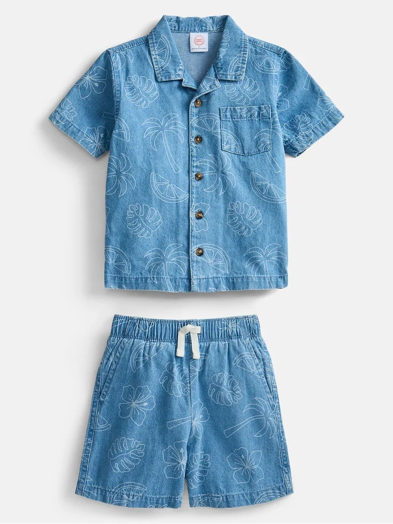 Wonder Nation Toddler Boys Chambray Shirt and Short Set, 2 Piece, Sizes 12M-5T - Walmart.com | Walmart (US)