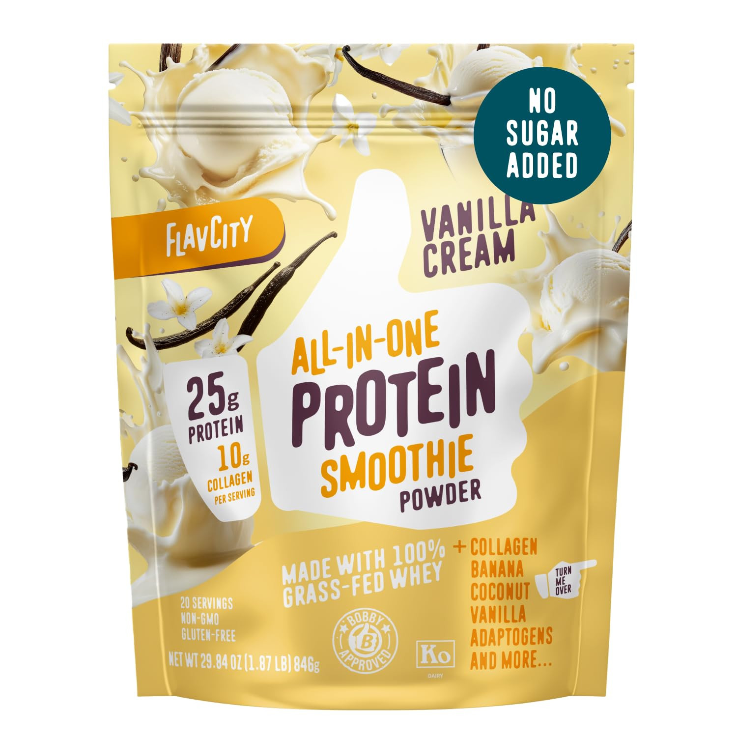 FlavCity Grass Fed Whey Protein Powder - Vanilla Smoothie - 25g Protein & 10g Collagen - Made wit... | Amazon (US)
