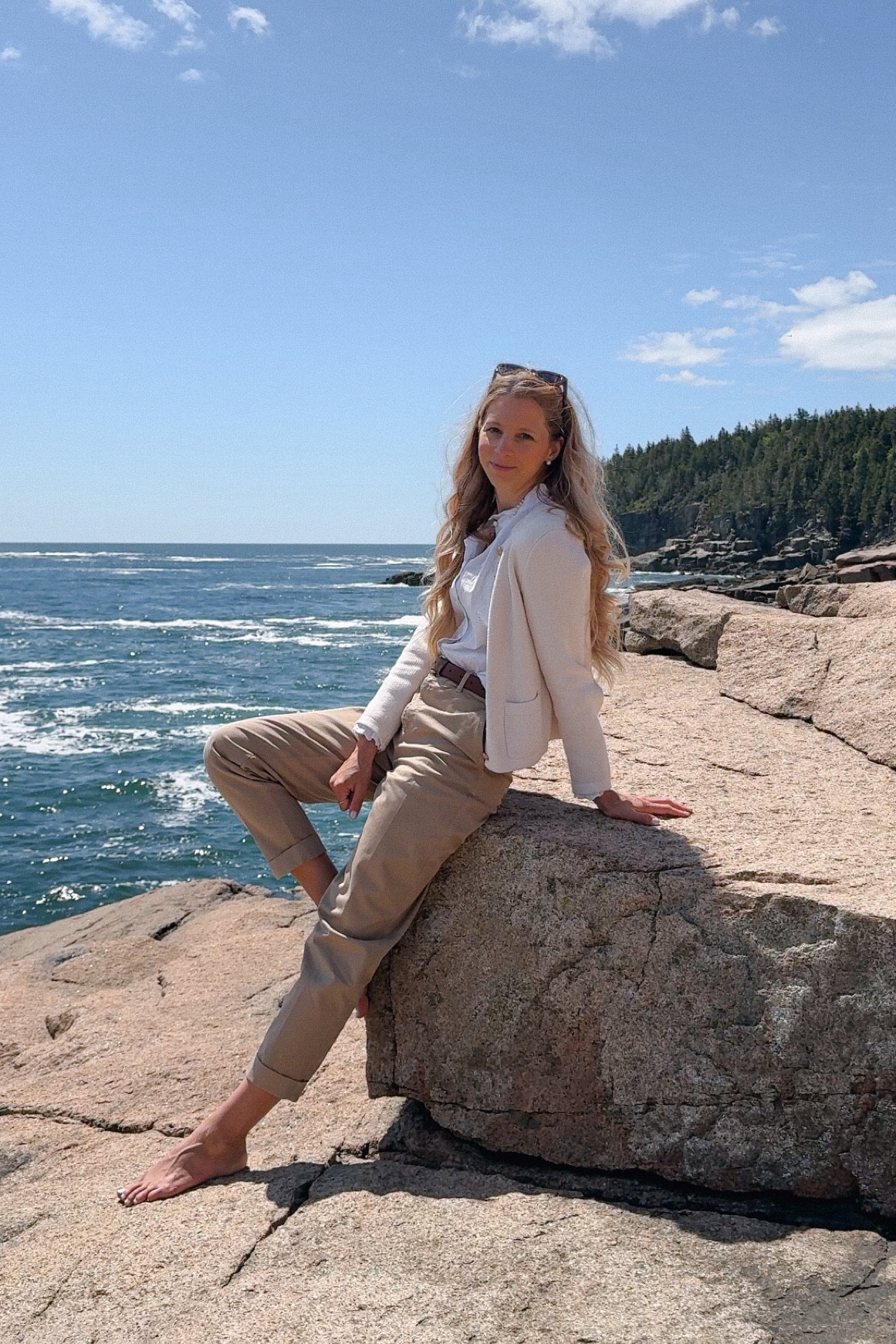 Chic travel outfit - tan pants with an embroidered top & the classic Emilie cardigan from J. Crew is the perfect classic combination.

It's a great travel outfit that helps you feel and look more put together while still being comfortable.

Also, the perfect amount of layers for cool morning and warm days. 

Classic style, timeless outfit, travel outfit, coastal style, vacation outfit, what to pack for Europe, European style, tan pants, White cotton shirt, cardigan with gold buttons, jcrew, Sézane, spring, fall, easy travel outfit, summer travel outfits, coastal outfit

#LTKFindsUnder100 #LTKTravel #LTKStyleTip