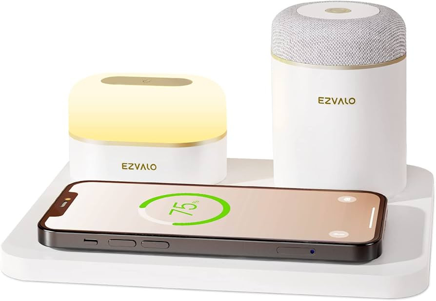 EZVALO 3 in 1 Charger Station with LED Night Light, Portable Bluetooth Speaker, Wireless Charging... | Amazon (US)