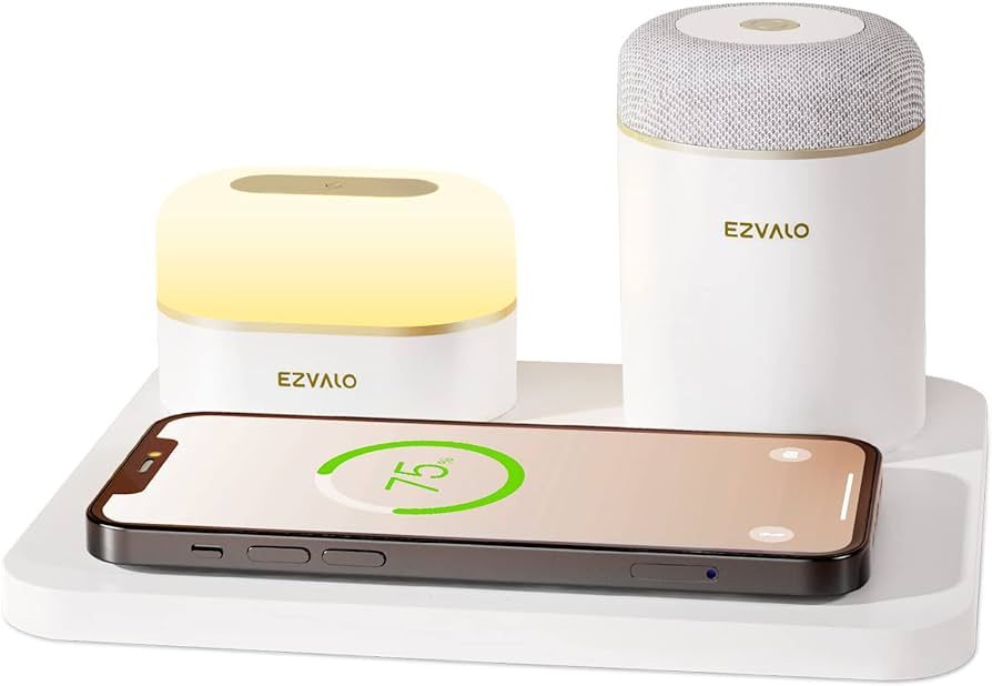 EZVALO 3 in 1 Charger Station with LED Night Light, Portable Bluetooth Speaker, Wireless Charging... | Amazon (US)
