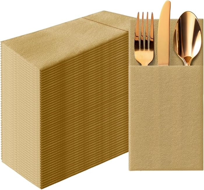 PAW - Linen Feel Napkins with Built-in Flatware Pocket, Elegant Paper Pre-Folded Napkins for Silv... | Amazon (US)