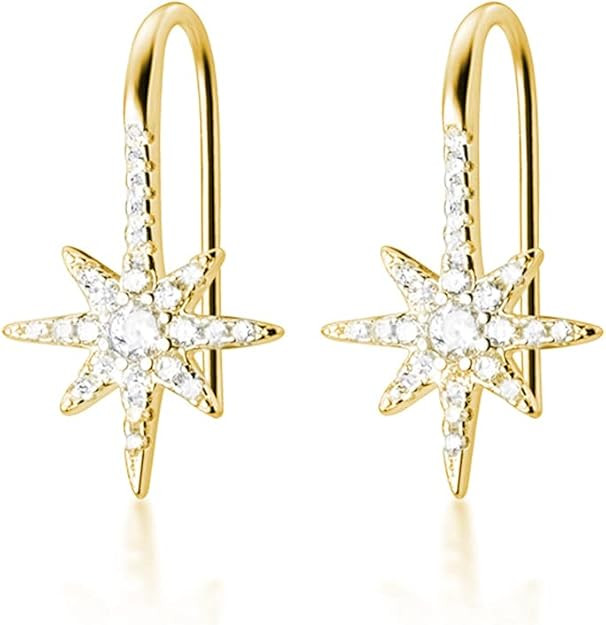 SLUYNZ Solid 925 Sterling Silver Sparkling Star Drop Earrings for Women Teens CZ Star Drop Hook E... | Amazon (US)