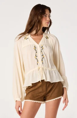 ASTR the Label | Jessalyn Embroidered Peplum Blouse in Cream |  Size XS | ASTR The Label (US)