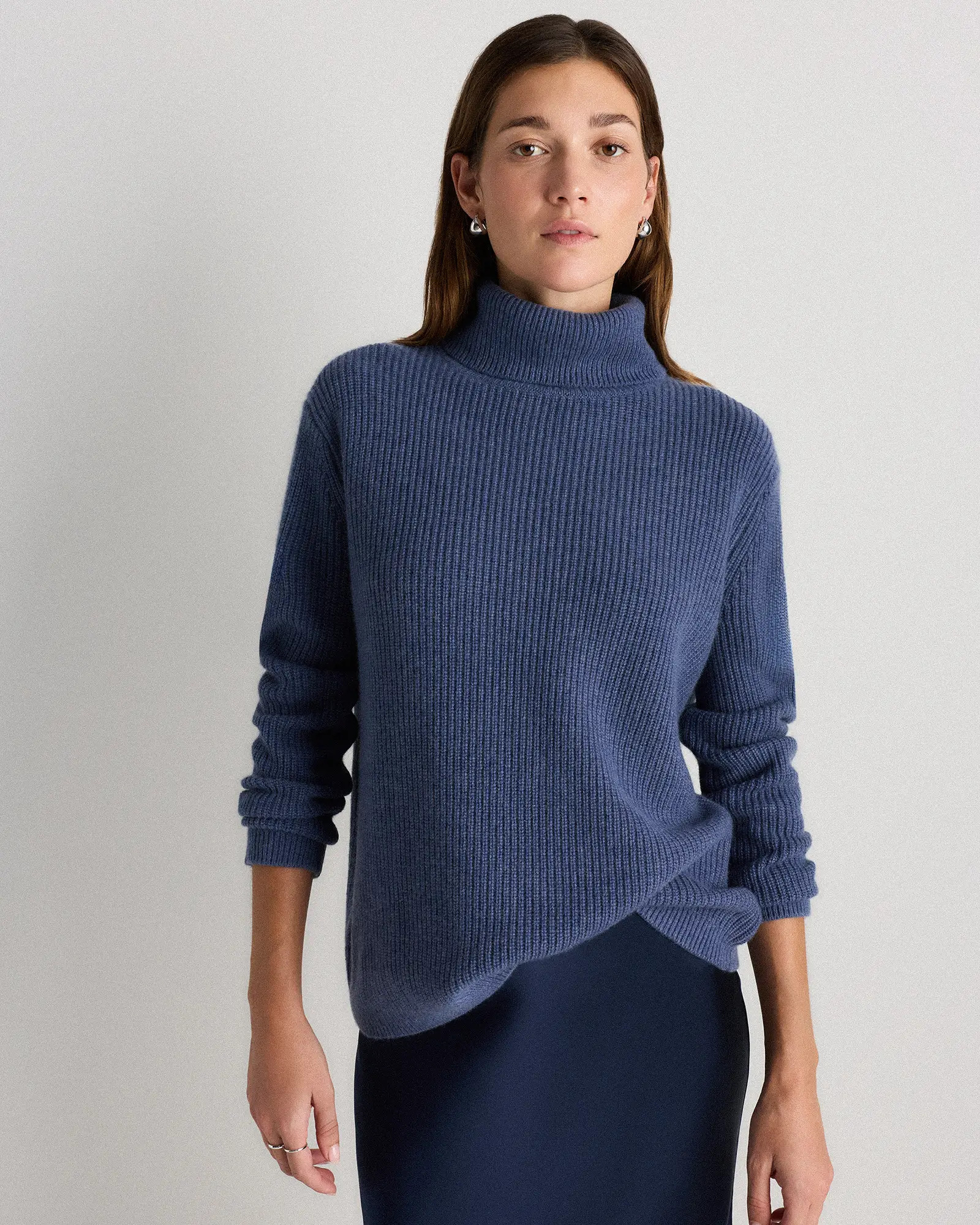 Mongolian Cashmere Fisherman Turtleneck Sweater in Heather Storm Blue | Quince